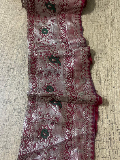 Pink Banarasi Handloom Vintage Pure Silk Border ( 1 Mtr ) - Luxurion World