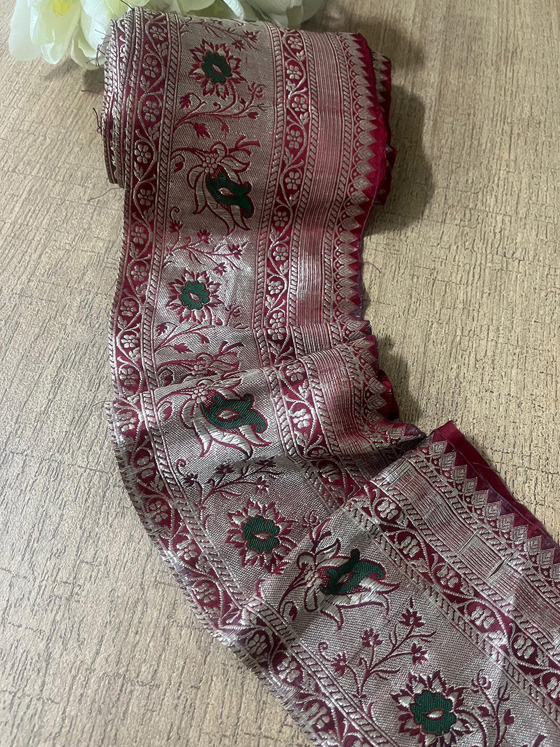 Pink Banarasi Handloom Vintage Pure Silk Border ( 1 Mtr ) - Luxurion World