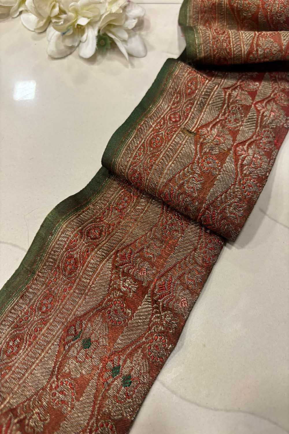 Orange Pure Silk Vintage Banarasi Border Lace ( 1 Mtr ) - Luxurion World
