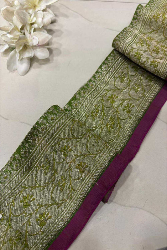 Green Pure Silk Vintage Banarasi Border Lace ( 1 Mtr ) - Luxurion World