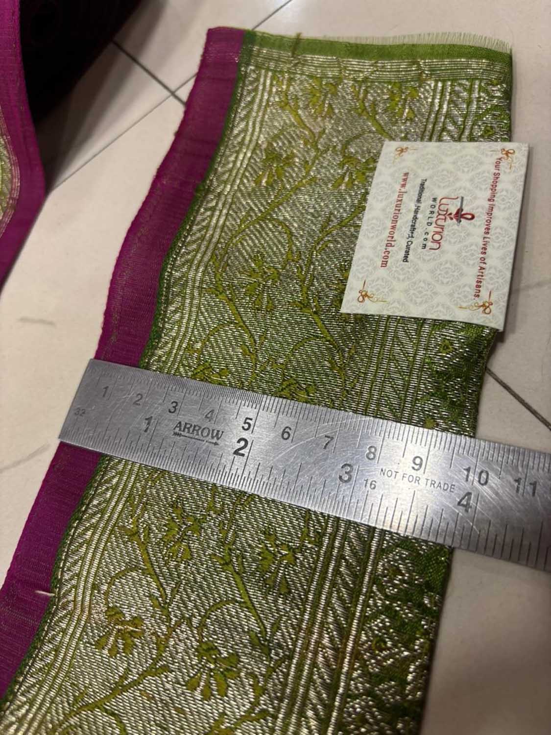 Green Pure Silk Vintage Banarasi Border Lace ( 1 Mtr ) - Luxurion World