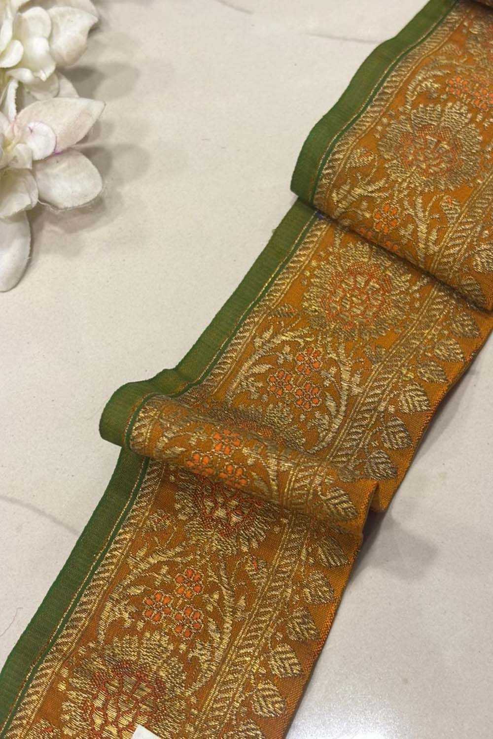 Yellow Pure Silk Vintage Banarasi Border Lace ( 1 Mtr ) - Luxurion World