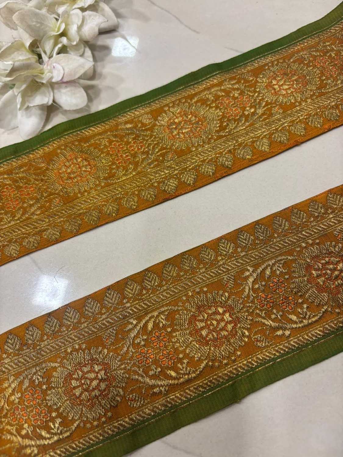 Yellow Pure Silk Vintage Banarasi Border Lace ( 1 Mtr ) - Luxurion World