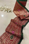Red Pure Silk Vintage Banarasi Border Lace ( 1 Mtr ) - Luxurion World