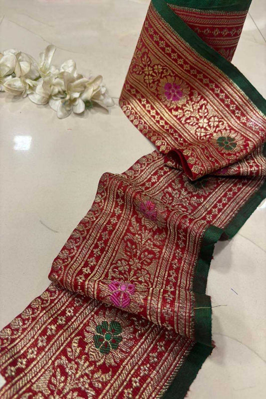 Red Pure Silk Vintage Banarasi Border Lace ( 1 Mtr ) - Luxurion World