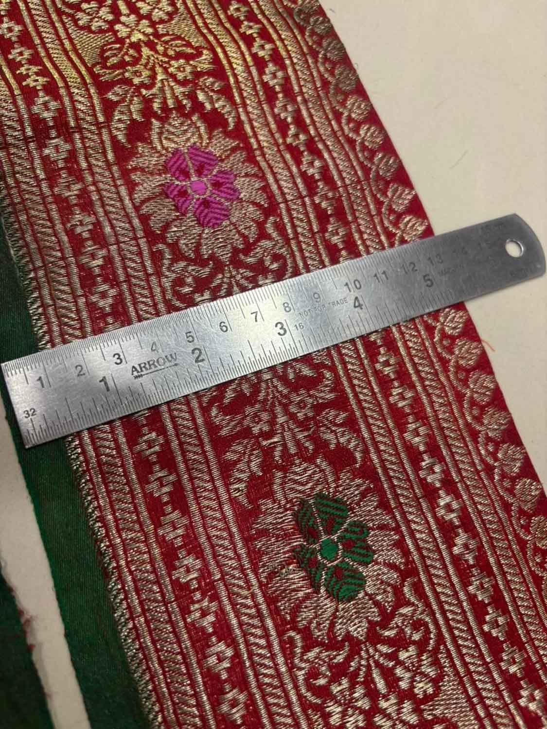 Red Pure Silk Vintage Banarasi Border Lace ( 1 Mtr ) - Luxurion World