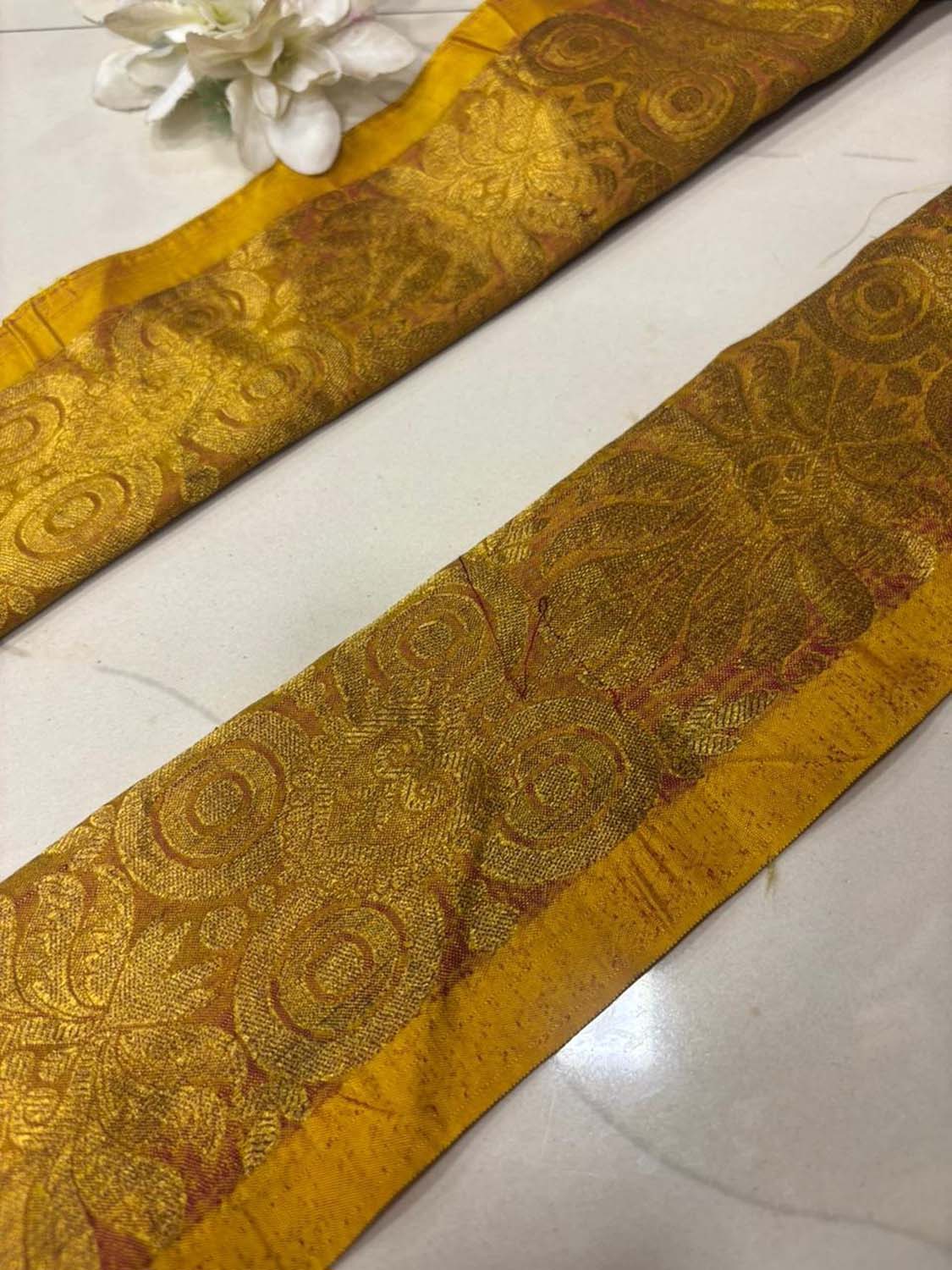 Yellow Pure Silk Vintage Banarasi Border Lace ( 1 Mtr ) - Luxurion World