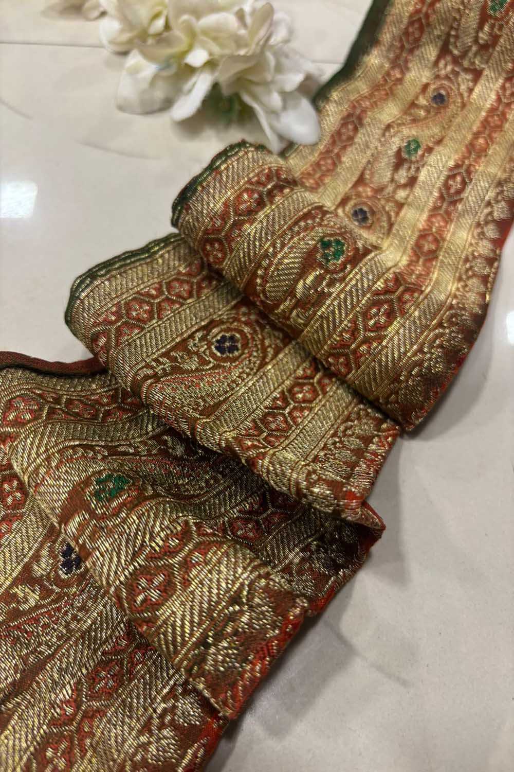 Brown Pure Silk Vintage Banarasi Border Lace ( 1 Mtr ) - Luxurion World