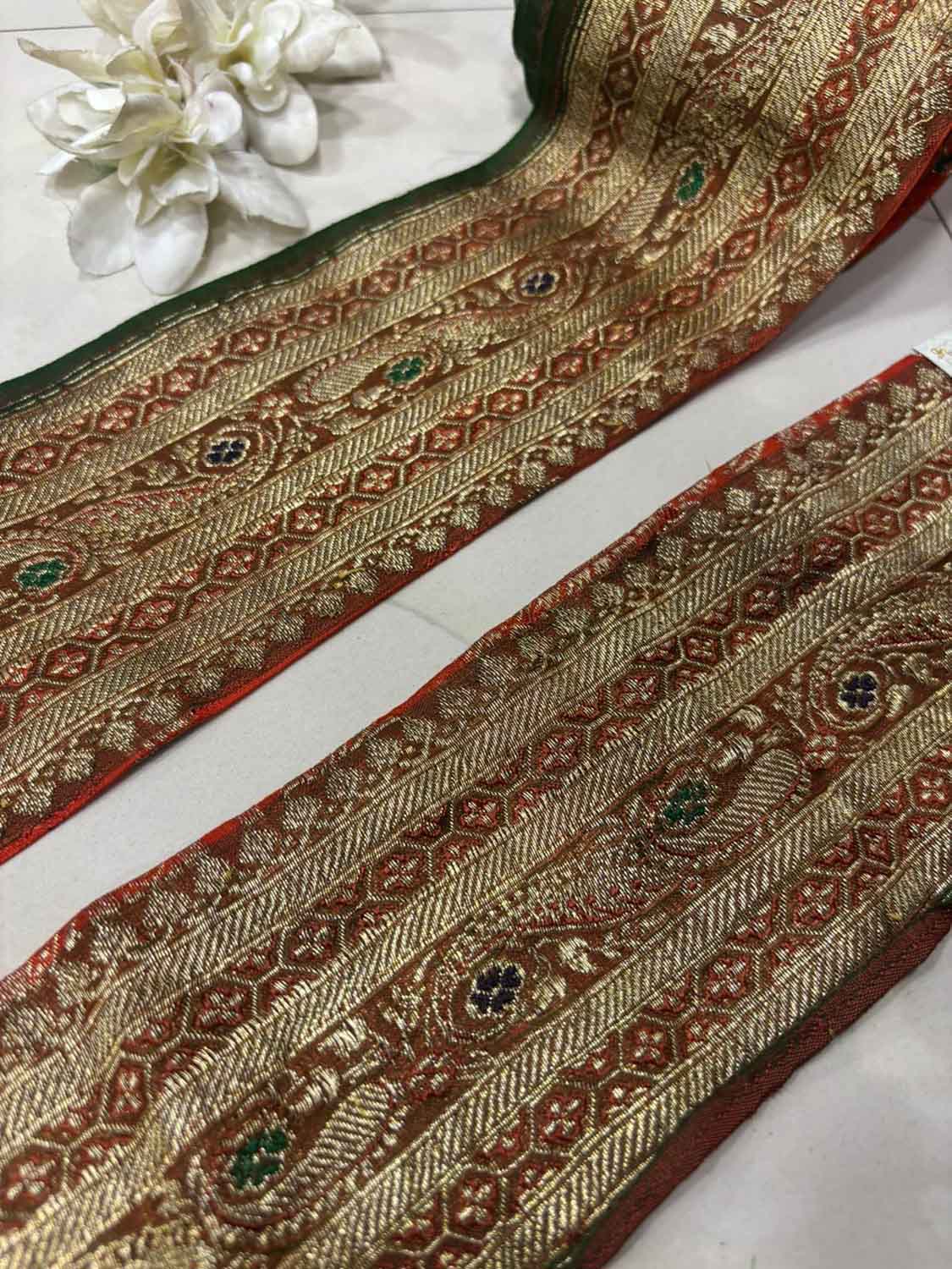 Brown Pure Silk Vintage Banarasi Border Lace ( 1 Mtr ) - Luxurion World