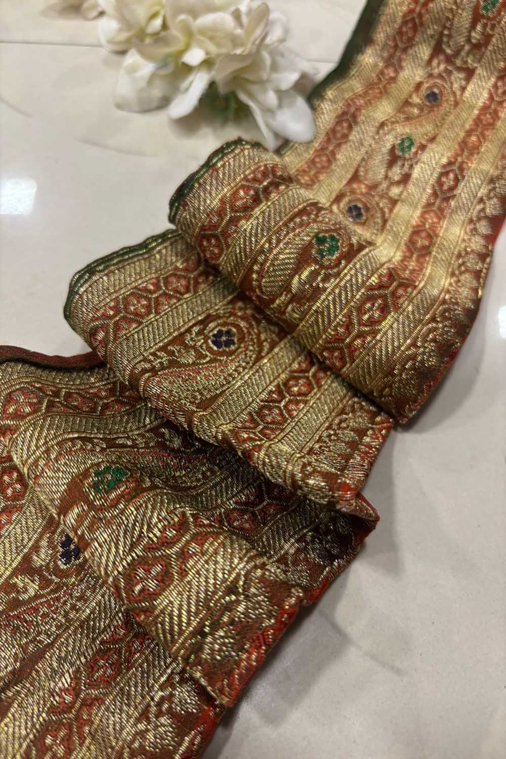 Brown Pure Silk Vintage Banarasi Border Lace ( 1 Mtr ) - Luxurion World