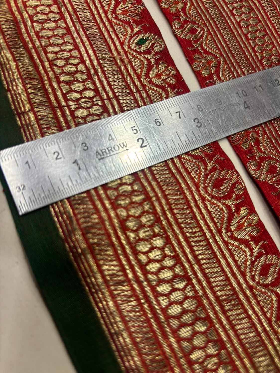 Red Pure Silk Vintage Banarasi Border Lace ( 1 Mtr ) - Luxurion World