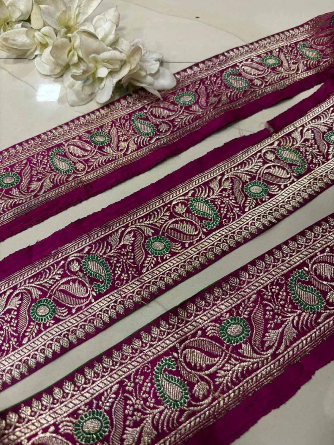 Pink Pure Silk Vintage Banarasi Border Lace ( 1 Mtr ) - Luxurion World