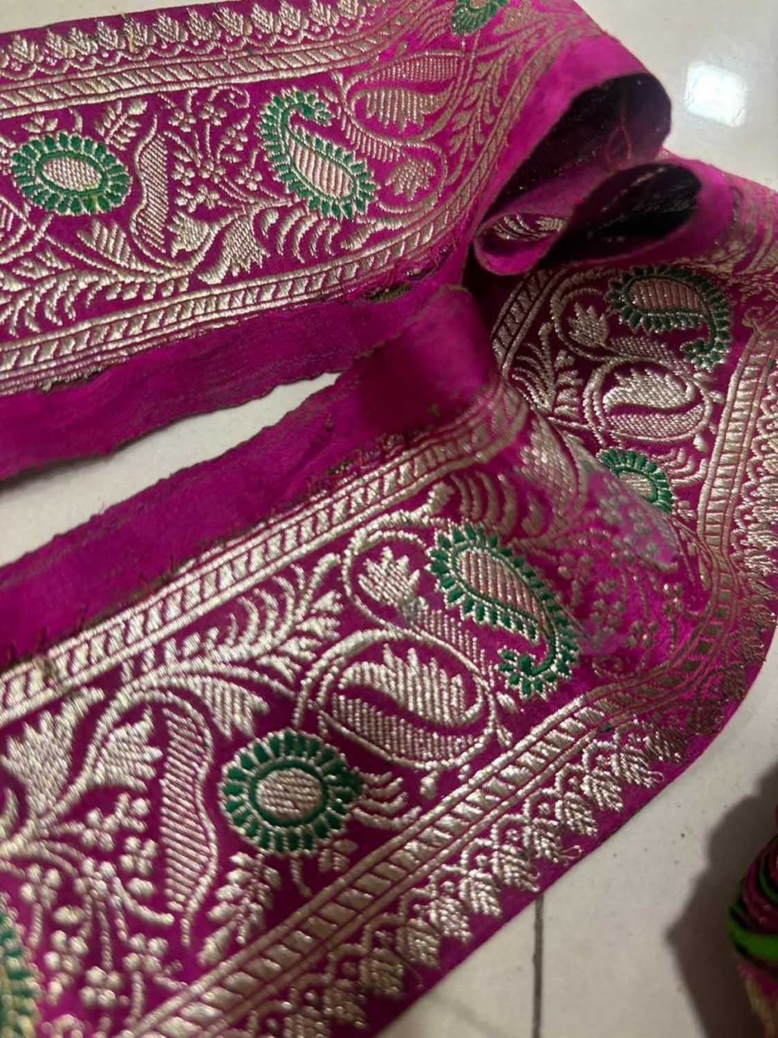 Pink Pure Silk Vintage Banarasi Border Lace ( 1 Mtr ) - Luxurion World