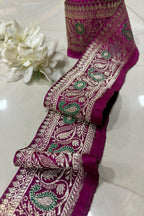 Pink Pure Silk Vintage Banarasi Border Lace ( 1 Mtr ) - Luxurion World