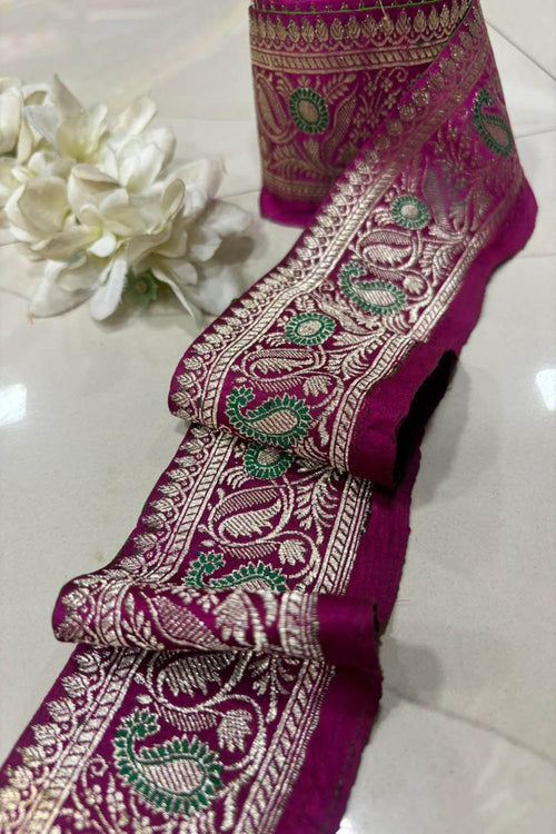 Pink Pure Silk Vintage Banarasi Border Lace ( 1 Mtr ) - Luxurion World