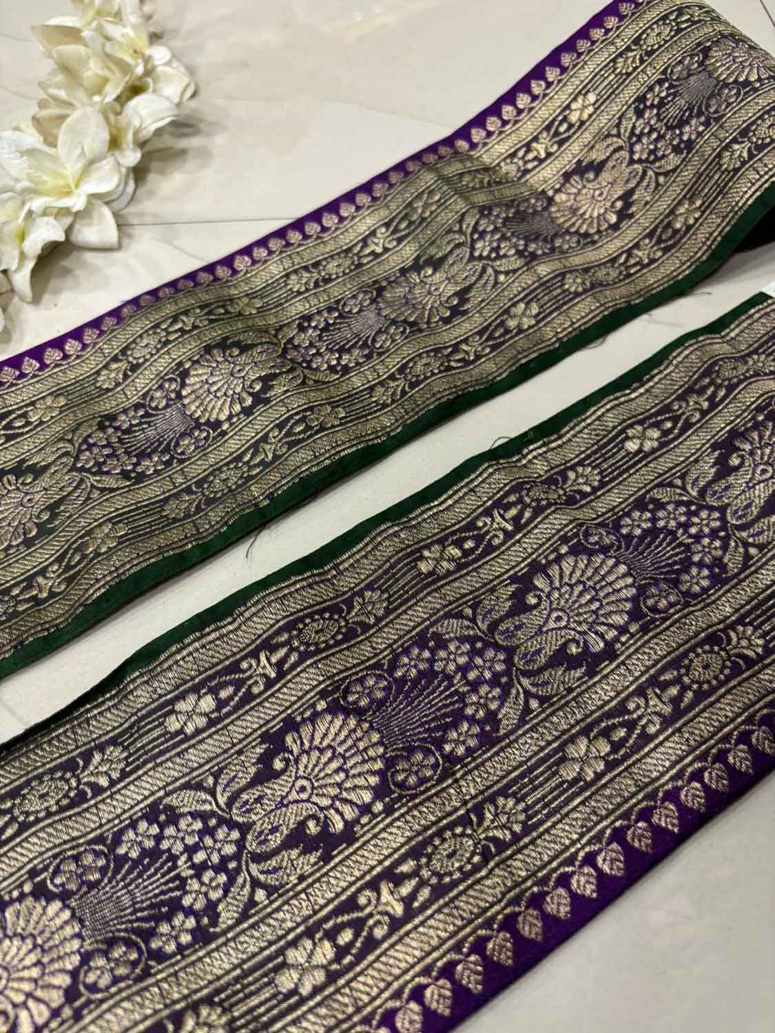 Purple Pure Silk Vintage Banarasi Border Lace ( 1 Mtr ) - Luxurion World