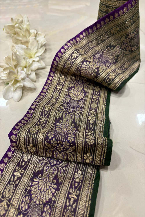 Purple Pure Silk Vintage Banarasi Border Lace ( 1 Mtr ) - Luxurion World