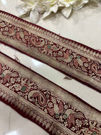 Maroon Pure Silk Vintage Banarasi Border Lace ( 0.75Mtr ) - Luxurion World
