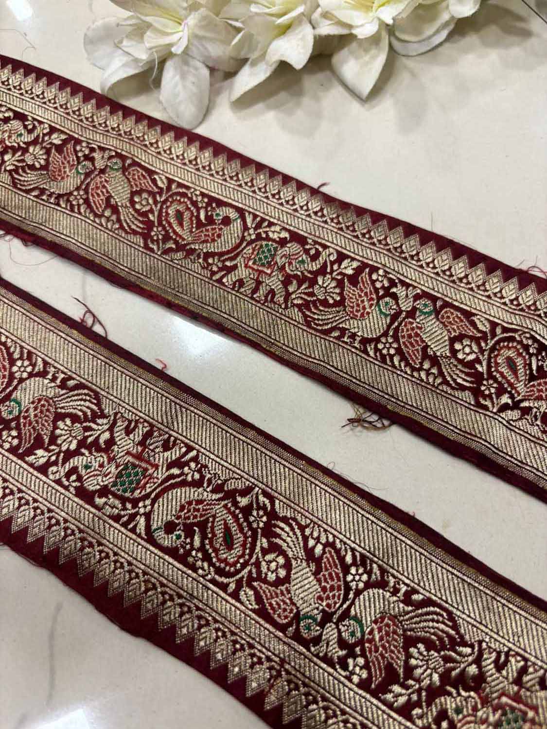 Maroon Pure Silk Vintage Banarasi Border Lace ( 0.75Mtr ) - Luxurion World