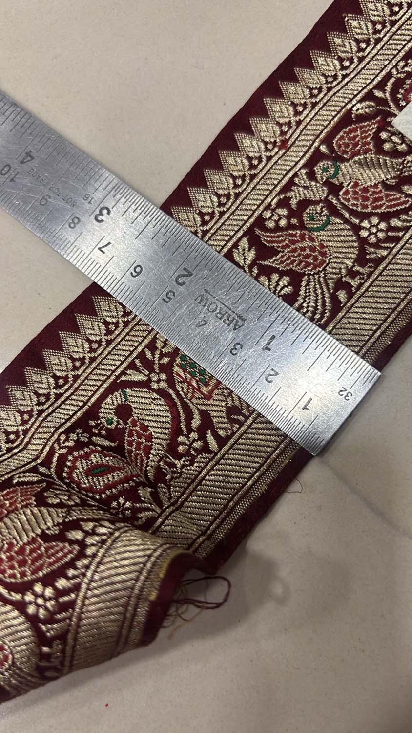 Maroon Pure Silk Vintage Banarasi Border Lace ( 0.75Mtr ) - Luxurion World