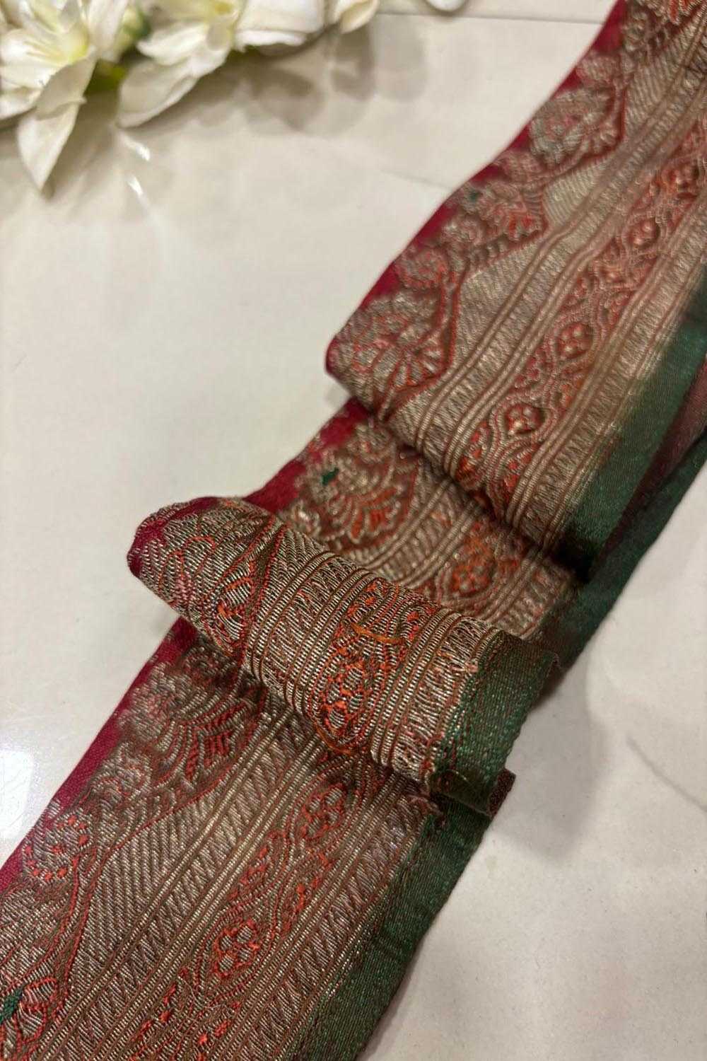 Orange Pure Silk Vintage Banarasi Border Lace ( 1 Mtr ) - Luxurion World