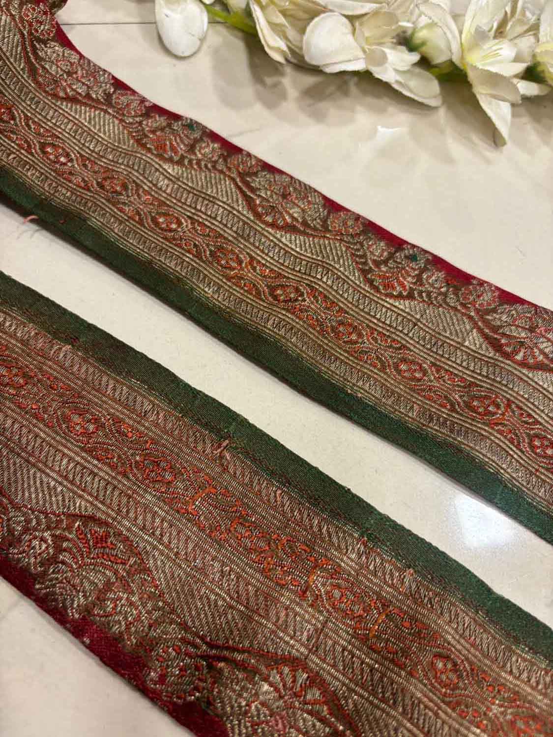 Orange Pure Silk Vintage Banarasi Border Lace ( 1 Mtr ) - Luxurion World