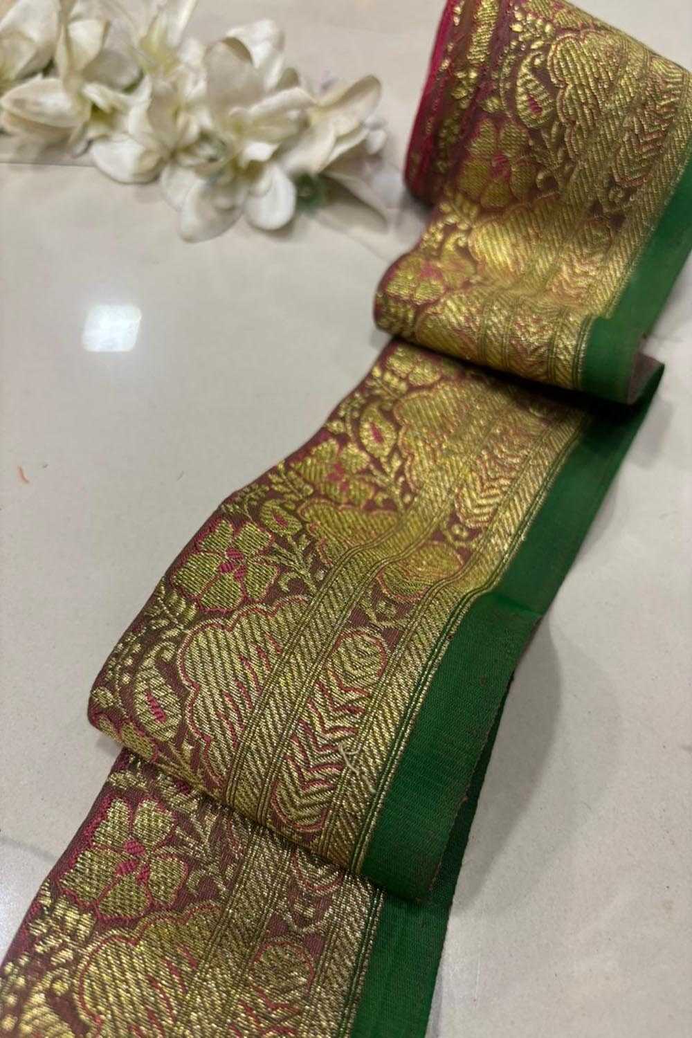 Brown Pure Silk Vintage Banarasi Border Lace ( 1 Mtr ) - Luxurion World