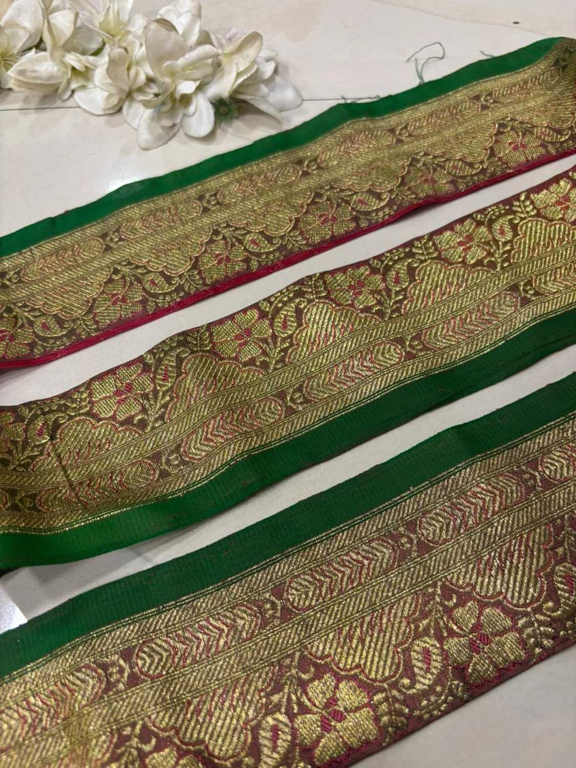 Brown Pure Silk Vintage Banarasi Border Lace ( 1 Mtr ) - Luxurion World