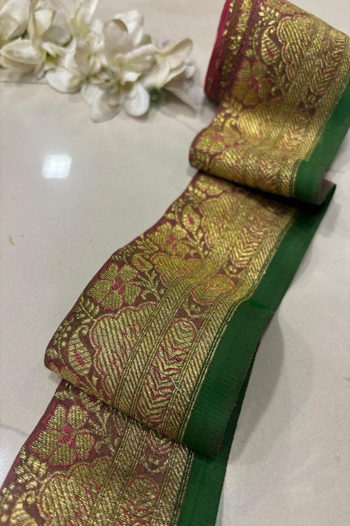 Brown Pure Silk Vintage Banarasi Border Lace ( 1 Mtr ) - Luxurion World