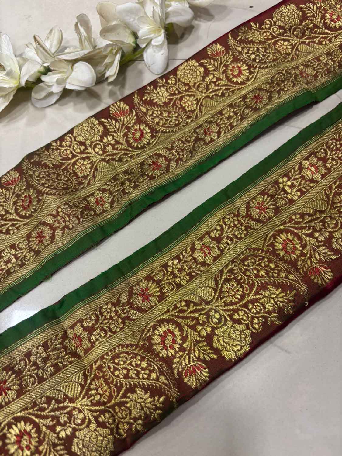 Brown Pure Silk Vintage Banarasi Border Lace ( 1 Mtr ) - Luxurion World