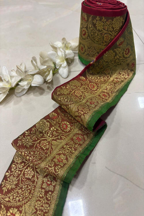 Brown Pure Silk Vintage Banarasi Border Lace ( 1 Mtr ) - Luxurion World