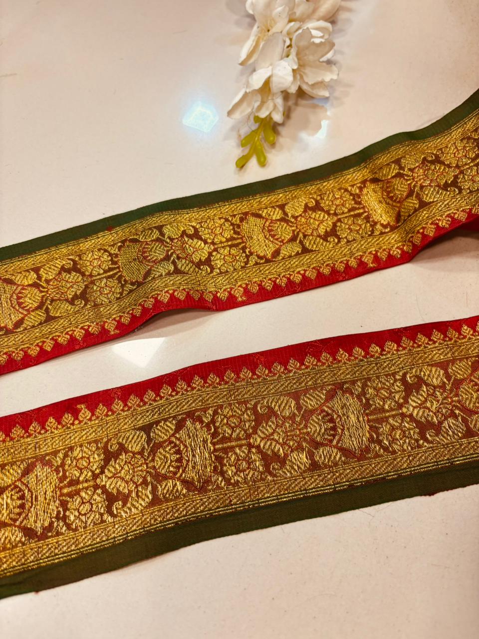 Maroon Pure Silk Vintage Banarasi Border Lace ( 1 Mtr ) - Luxurion World
