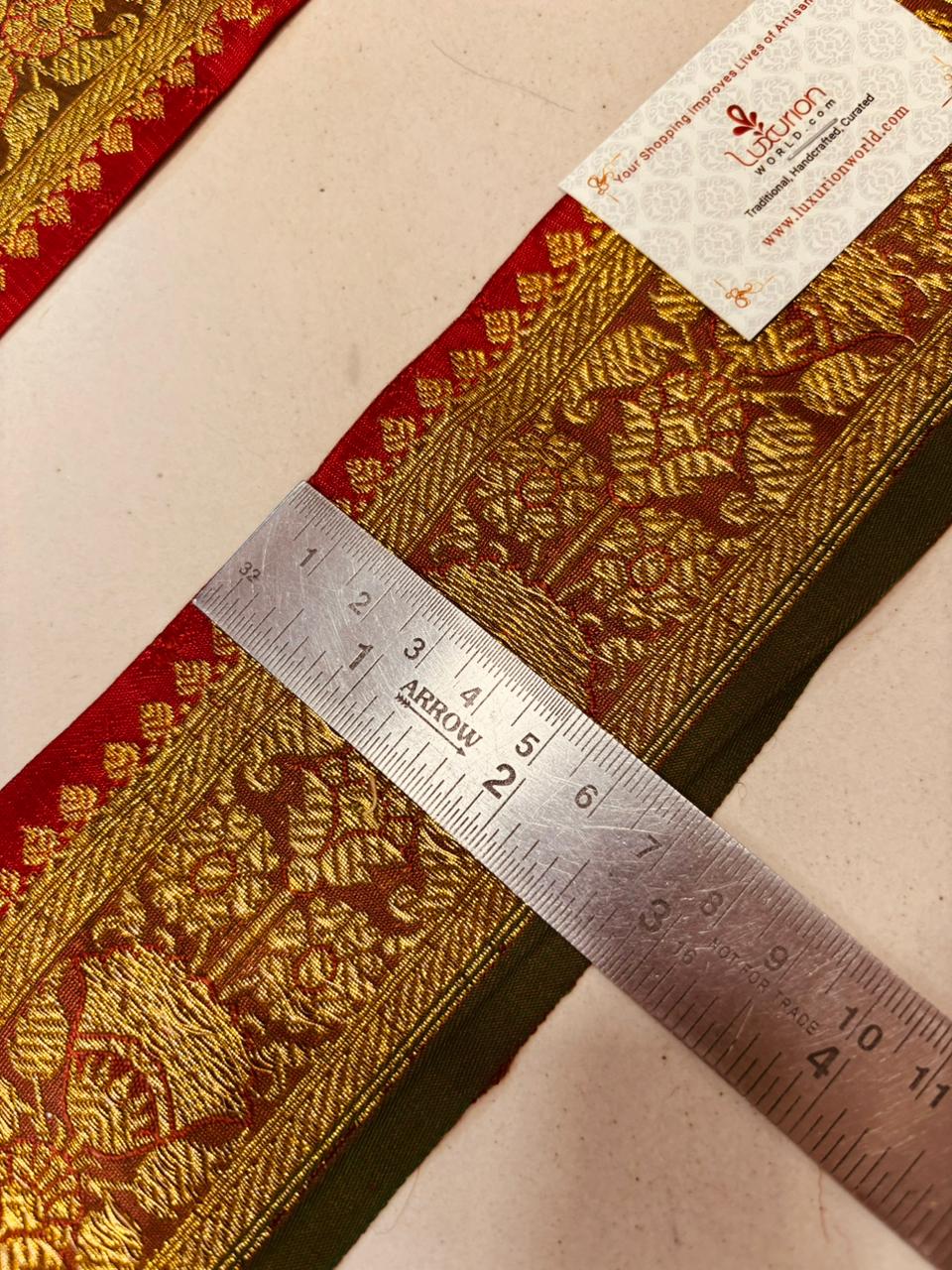 Maroon Pure Silk Vintage Banarasi Border Lace ( 1 Mtr ) - Luxurion World