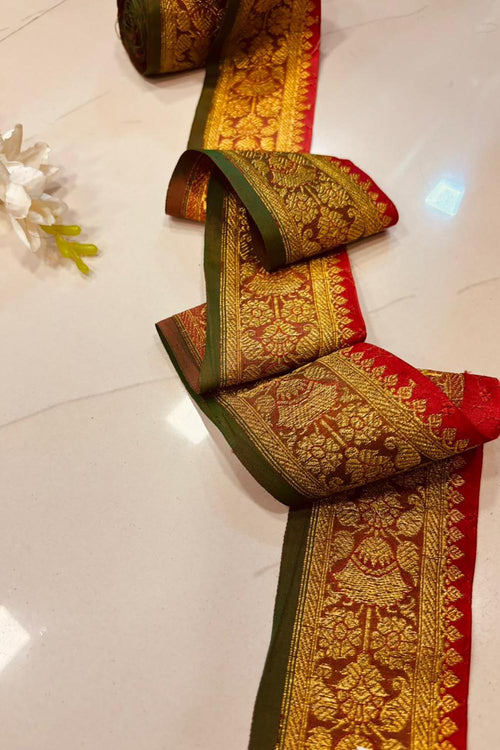 Maroon Pure Silk Vintage Banarasi Border Lace ( 1 Mtr ) - Luxurion World