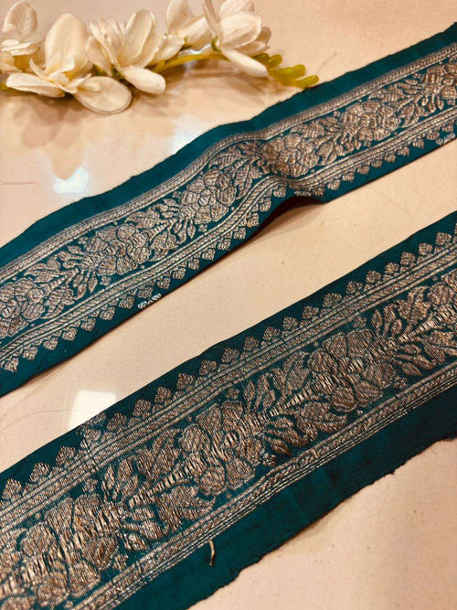 Blue Pure Silk Vintage Banarasi Border Lace ( 1 Mtr ) - Luxurion World