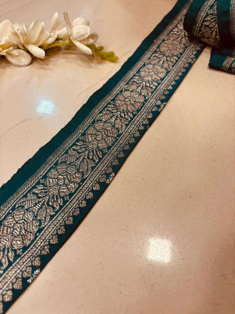Blue Pure Silk Vintage Banarasi Border Lace ( 1 Mtr ) - Luxurion World