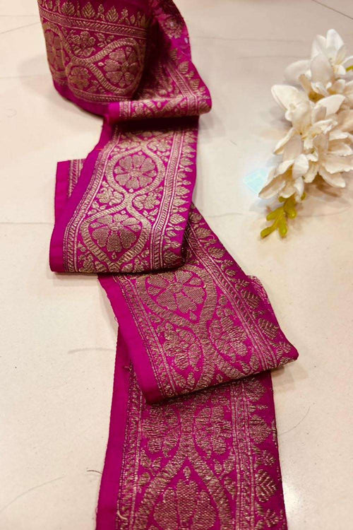 Pink Pure Silk Vintage Banarasi Border Lace ( 1 Mtr ) - Luxurion World