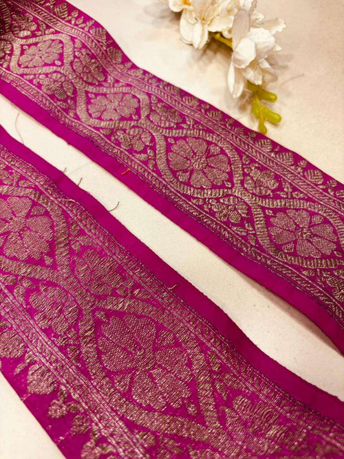 Pink Pure Silk Vintage Banarasi Border Lace ( 1 Mtr ) - Luxurion World