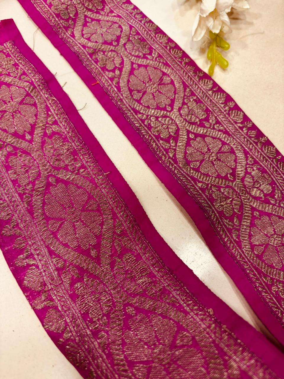 Pink Pure Silk Vintage Banarasi Border Lace ( 1 Mtr ) - Luxurion World