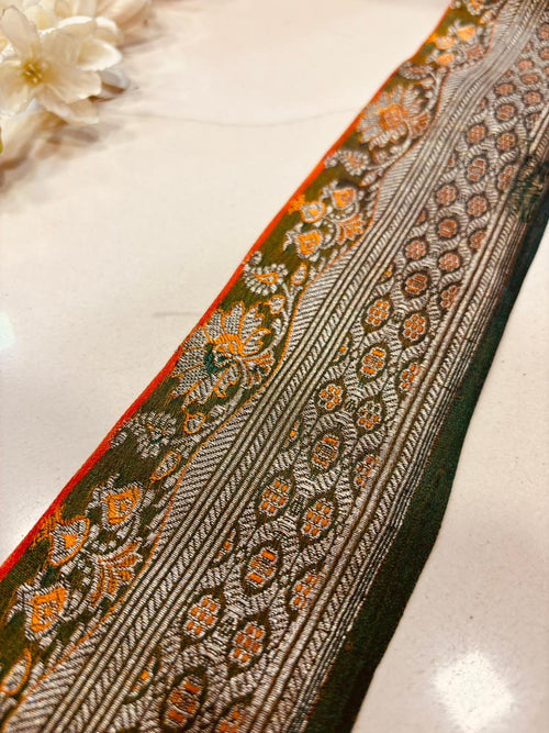 Green Pure Silk Vintage Banarasi Border Lace ( 1 Mtr ) - Luxurion World