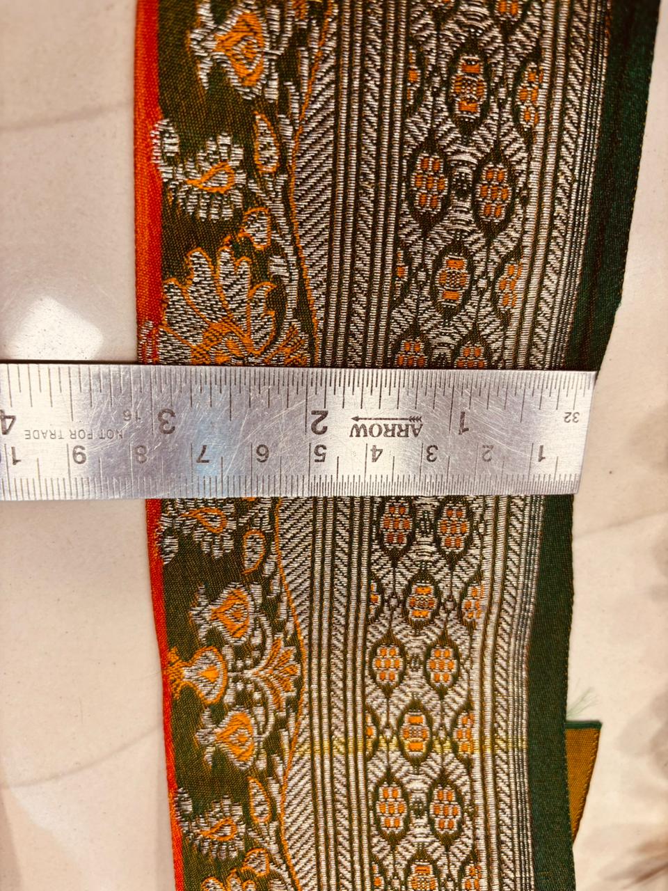 Green Pure Silk Vintage Banarasi Border Lace ( 1 Mtr ) - Luxurion World
