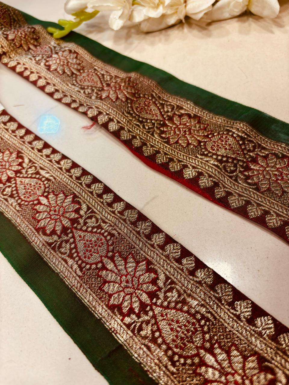 Maroon Pure Silk Vintage Banarasi Border Lace ( 2.5 Mtr ) - Luxurion World