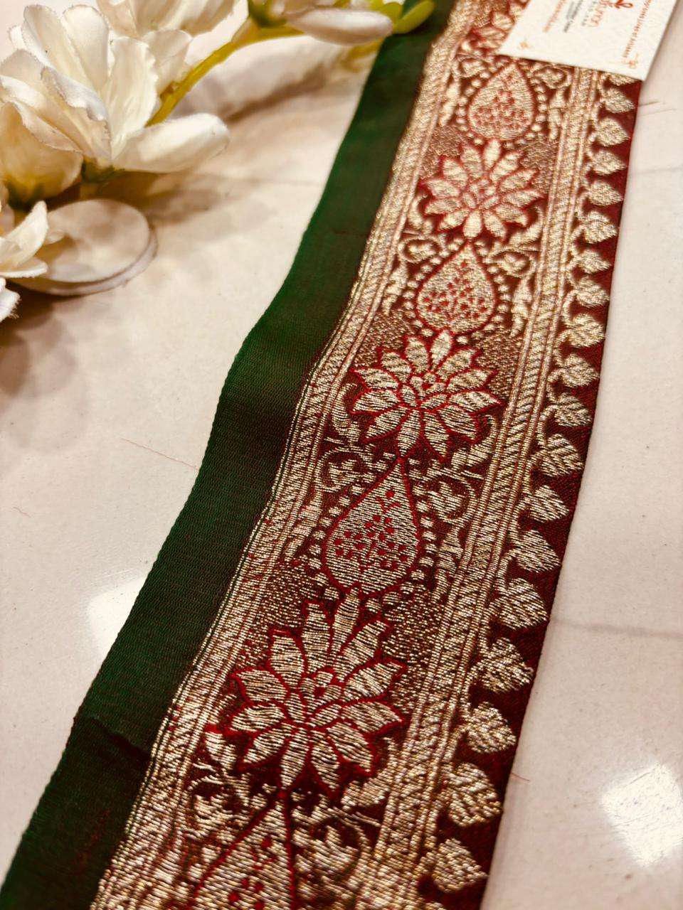 Maroon Pure Silk Vintage Banarasi Border Lace ( 2.5 Mtr ) - Luxurion World