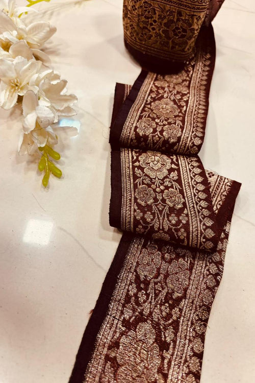 Maroon Pure Silk Vintage Banarasi Border Lace ( 1 Mtr ) - Luxurion World