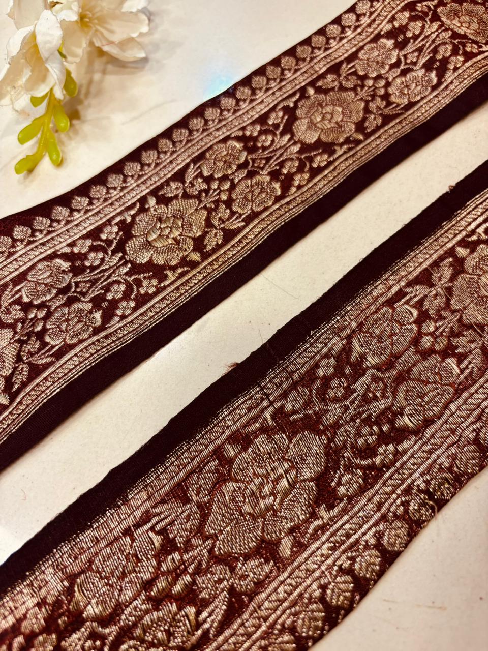 Maroon Pure Silk Vintage Banarasi Border Lace ( 1 Mtr ) - Luxurion World