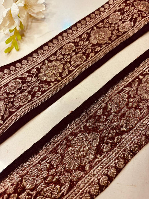 Maroon Pure Silk Vintage Banarasi Border Lace ( 1 Mtr ) - Luxurion World