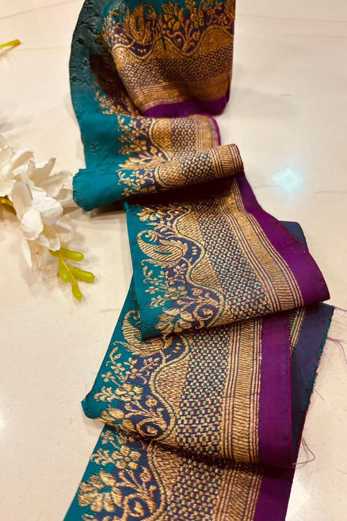 Blue Pure Silk Vintage Banarasi Border Lace ( 1 Mtr ) - Luxurion World