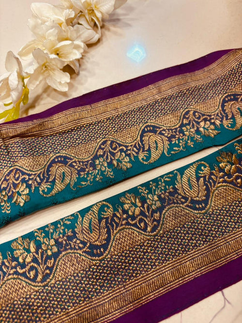 Blue Pure Silk Vintage Banarasi Border Lace ( 1 Mtr ) - Luxurion World