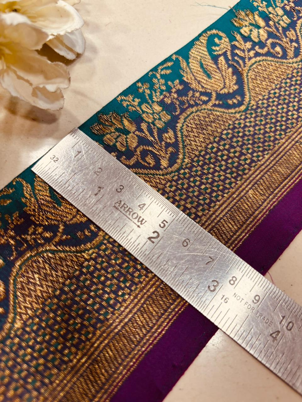 Blue Pure Silk Vintage Banarasi Border Lace ( 1 Mtr ) - Luxurion World