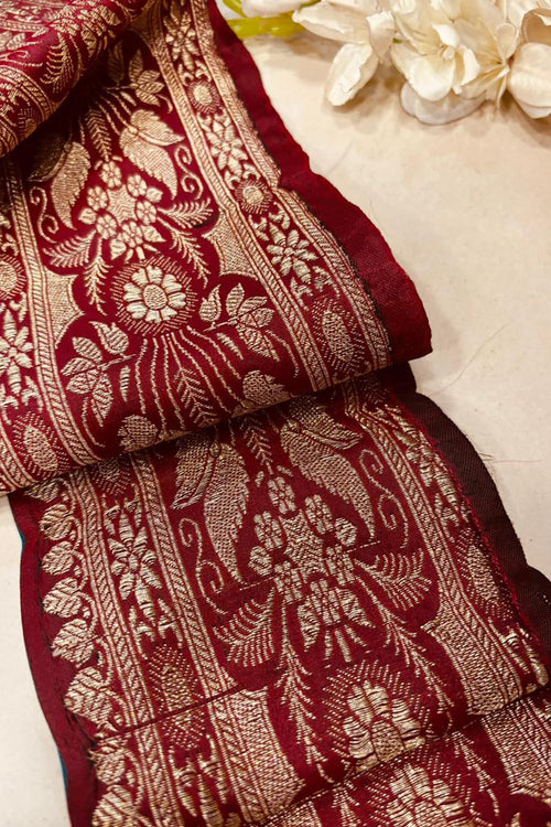 Maroon Pure Silk Vintage Banarasi Border Lace ( 1 Mtr ) - Luxurion World